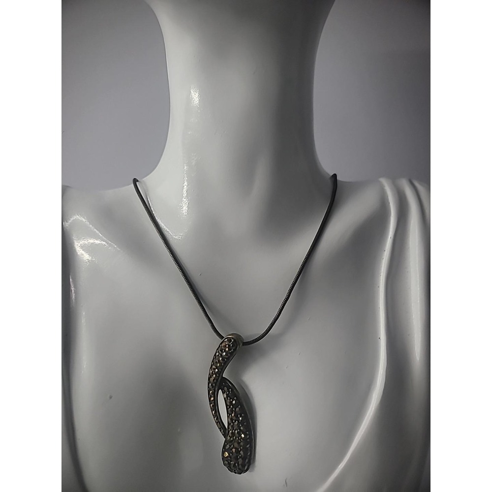 Lia Sophia Signed Bronze Tone Boho Pendant Chain Necklace Brown‎ Stone Accents